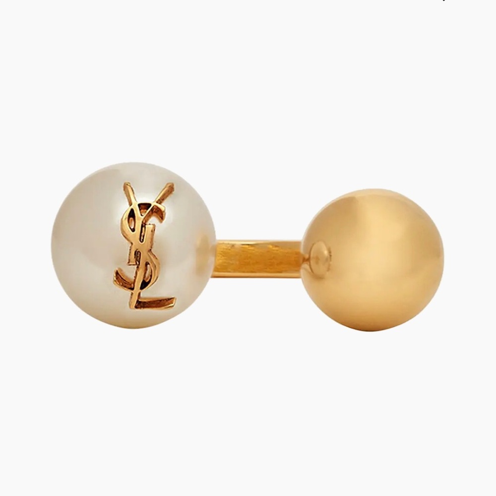 Brand New Saint Laurent Gold and White Pearl Statement Ring